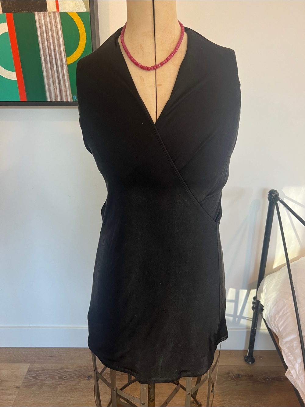 See By Chloé Black Paris Halter Backless Mini Dress stretch sz 6